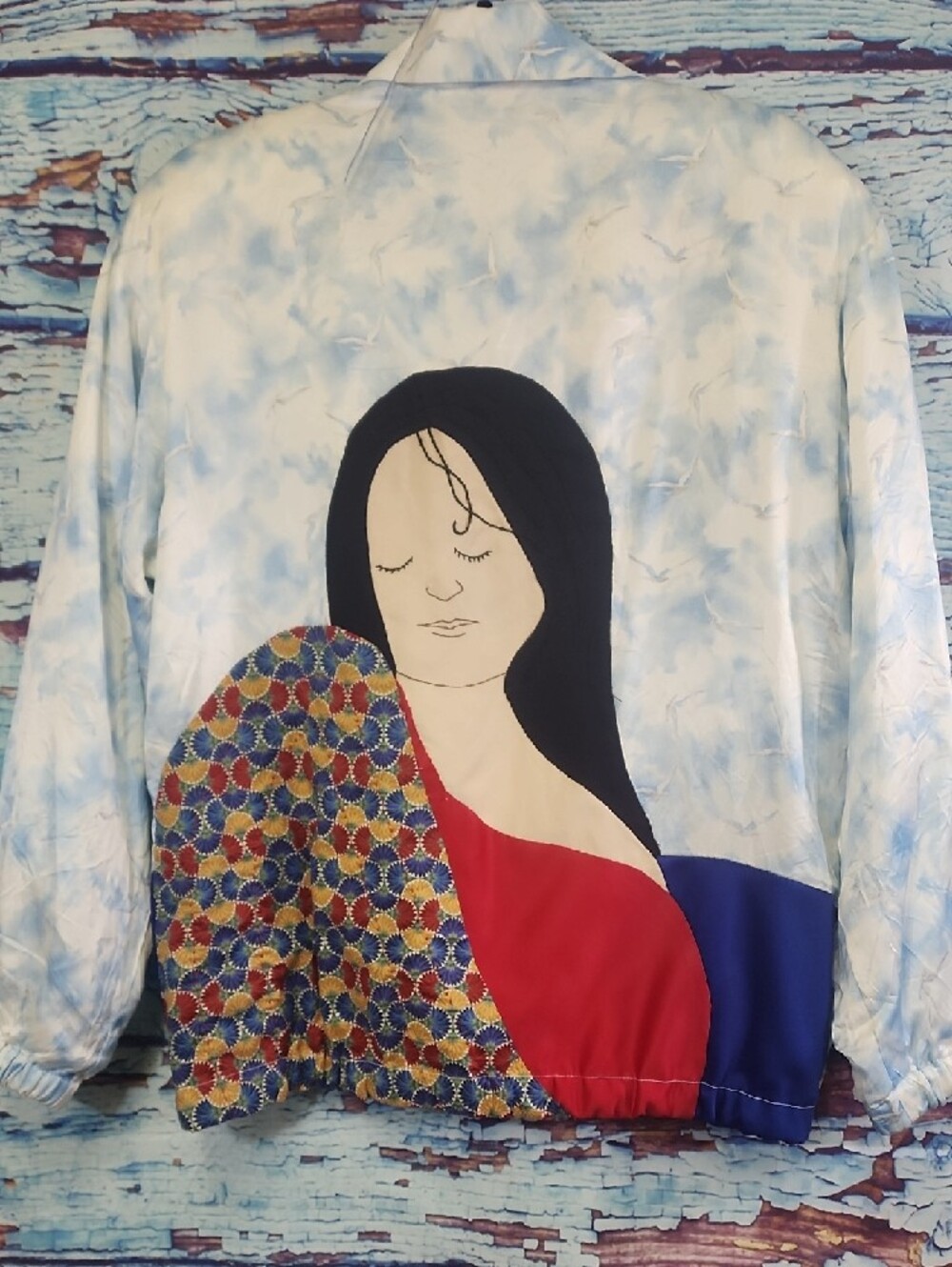 Women's Light Blue Patterned Bomber Jacket - Picture 2 of 3